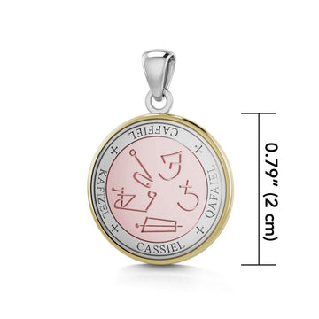 Sigil of the Archangel Cassiel Small Sterling Silver with pink and Yellow Gold Plate Accent Pendant OPD4584 - Jewelry